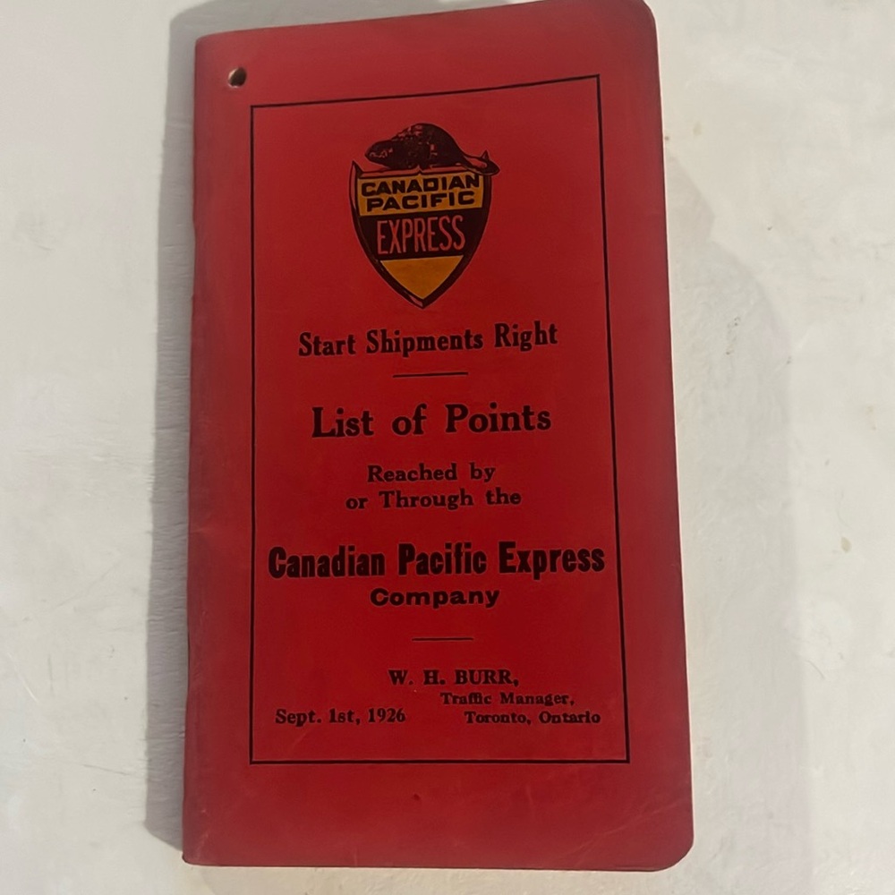 Vintage 1926 Canadian Pacific Express "List of Points" Shipping Pamphlet